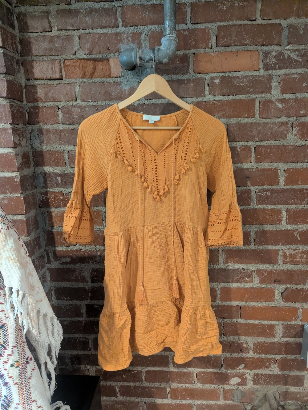 Tassel-Trim Mini Dress in Mustard Yellow